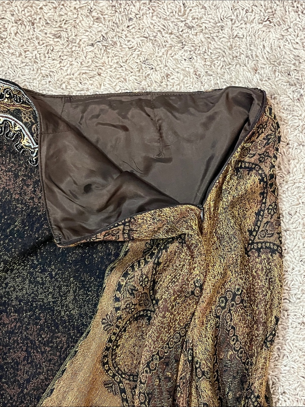 Vintage Alberto Makali Black & Brown Beaded & Fringed Scarf Skirt Women’s 14 - Picture 4 of 12
